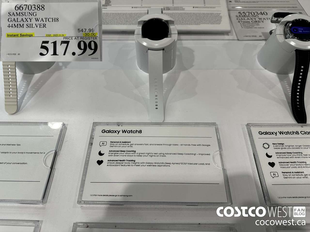 6670388 SAMSUNG GALAXY WATCH8 44MM SILVER ($30.00 INSTANT SAVINGS EXPIRES ON 2025-10-26) $517.99