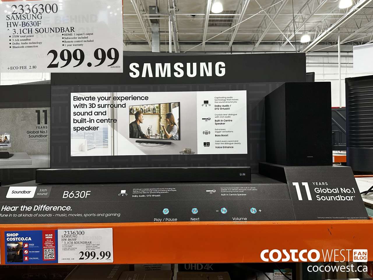 2336300 SAMSUNG HW-B630F 3.1CH SOUNDBAR $299.99