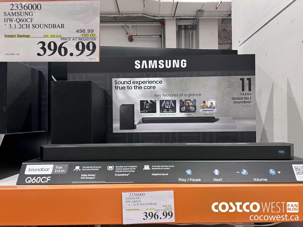 2336000 SAMSUNG HW-Q60CF 3.1.2CH SOUNDBAR ($100.00 INSTANT SAVINGS EXPIRES ON 2025-10-26) $396.99