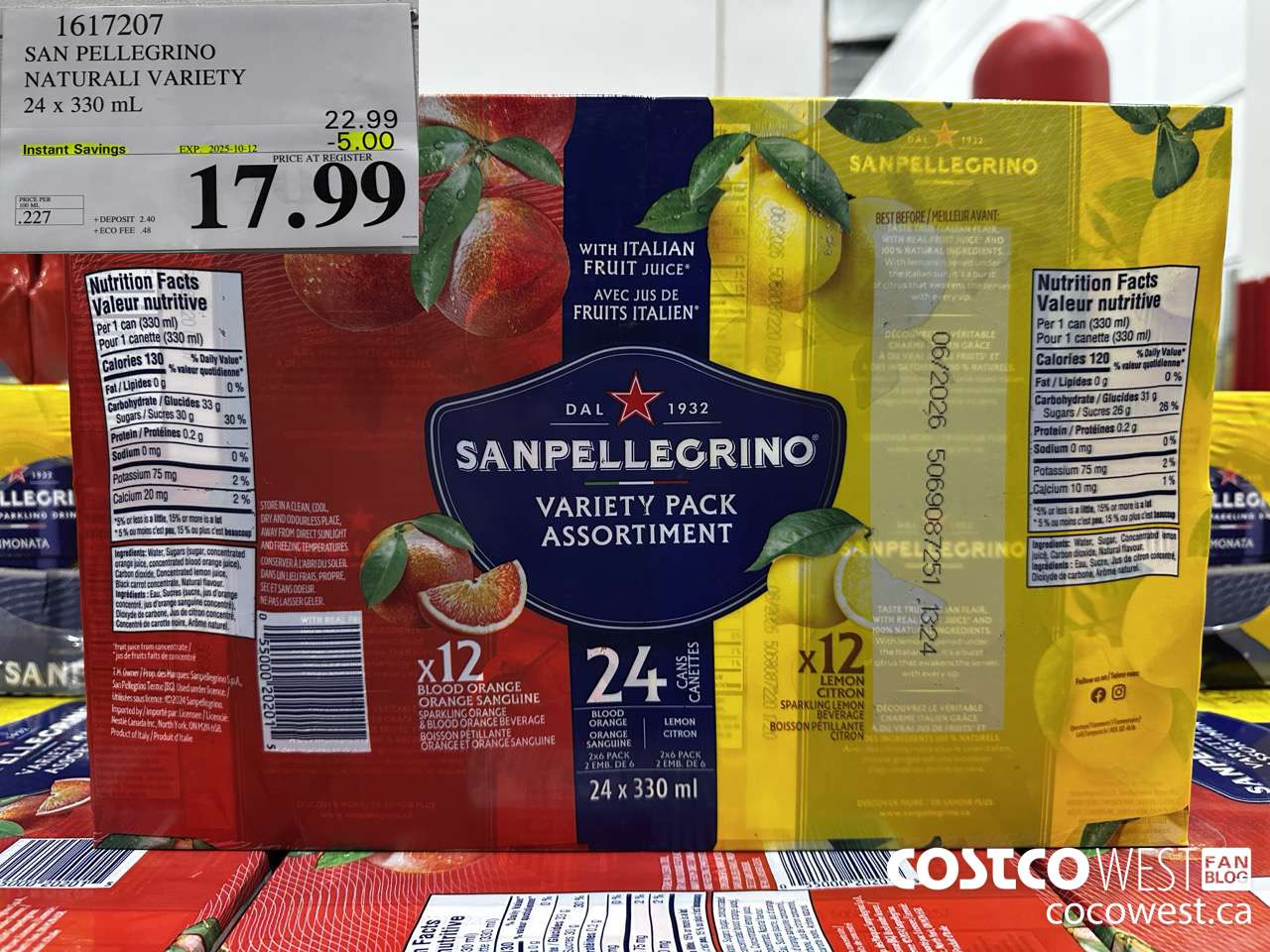 1617207 SAN PELLEGRINO NATURALI VARIETY 24 x 330 mL ($5.00 INSTANT SAVINGS EXPIRES ON 2025-10-12) $17.99