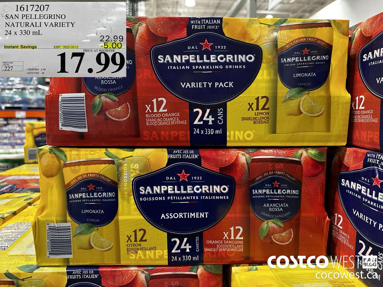 1617207 SAN PELLEGRINO NATURALI VARIETY 24 x 330 mL ($5.00 INSTANT SAVINGS EXPIRES ON 2025-10-12) $17.99