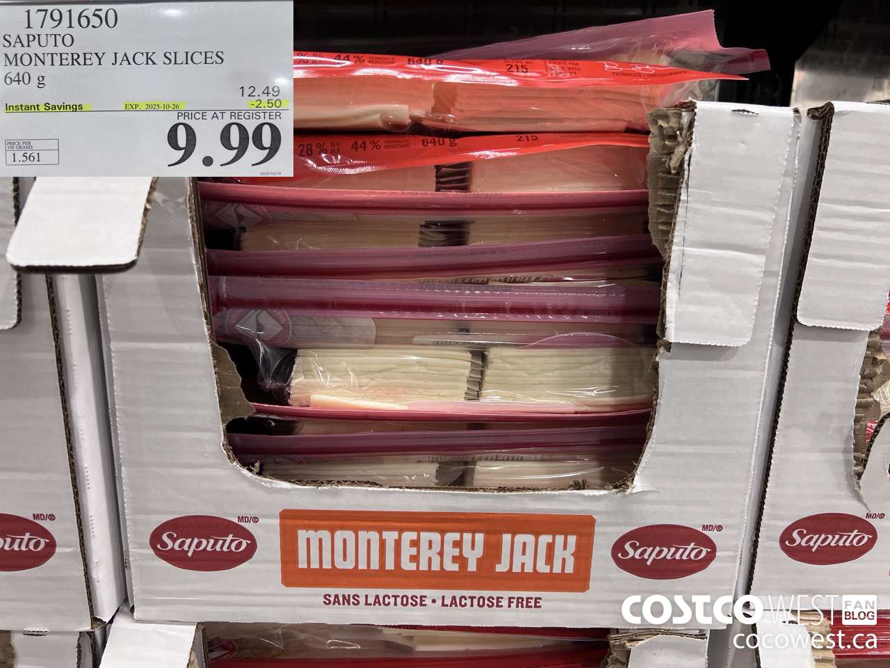 1791650 SAPUTO MONTEREY JACK SLICES 640G ($2.50 INSTANT SAVINGS EXPIRES ON 2024-10-26) $9.99