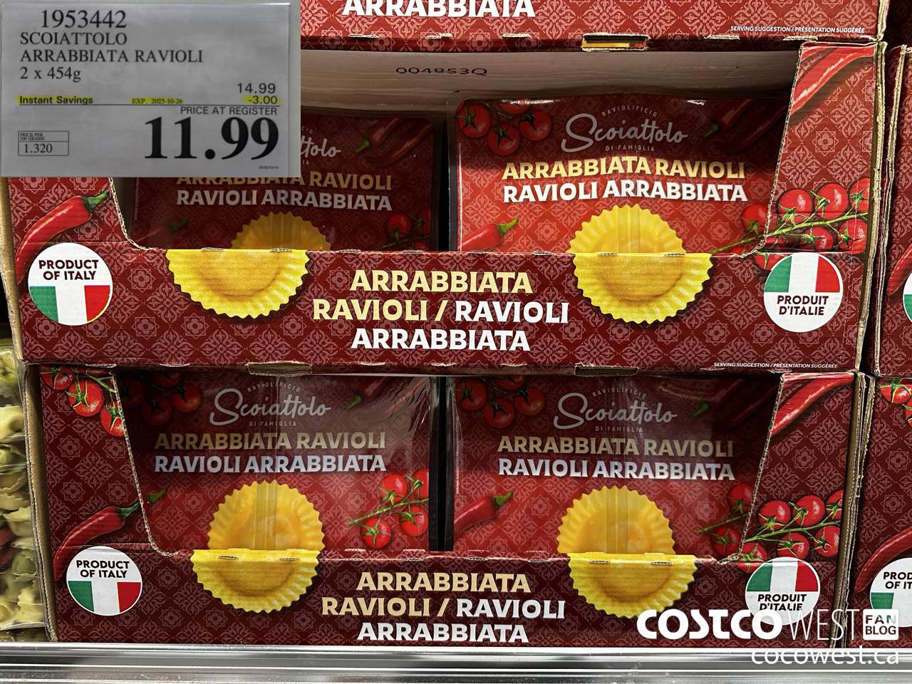 1953442 SCOIATTOLO ARRABBIATA RAVIOLI 2 X 454G ($3.00 INSTANT SAVINGS EXPIRES ON 2025-10-26) $11.99