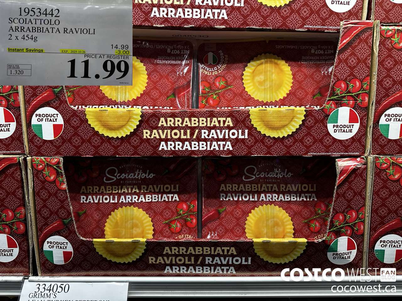 1953442 SCOIATTOLO ARRABBIATA RAVIOLI 2 X 454G ($3.00 INSTANT SAVINGS EXPIRES ON 2025-10-26) $11.99