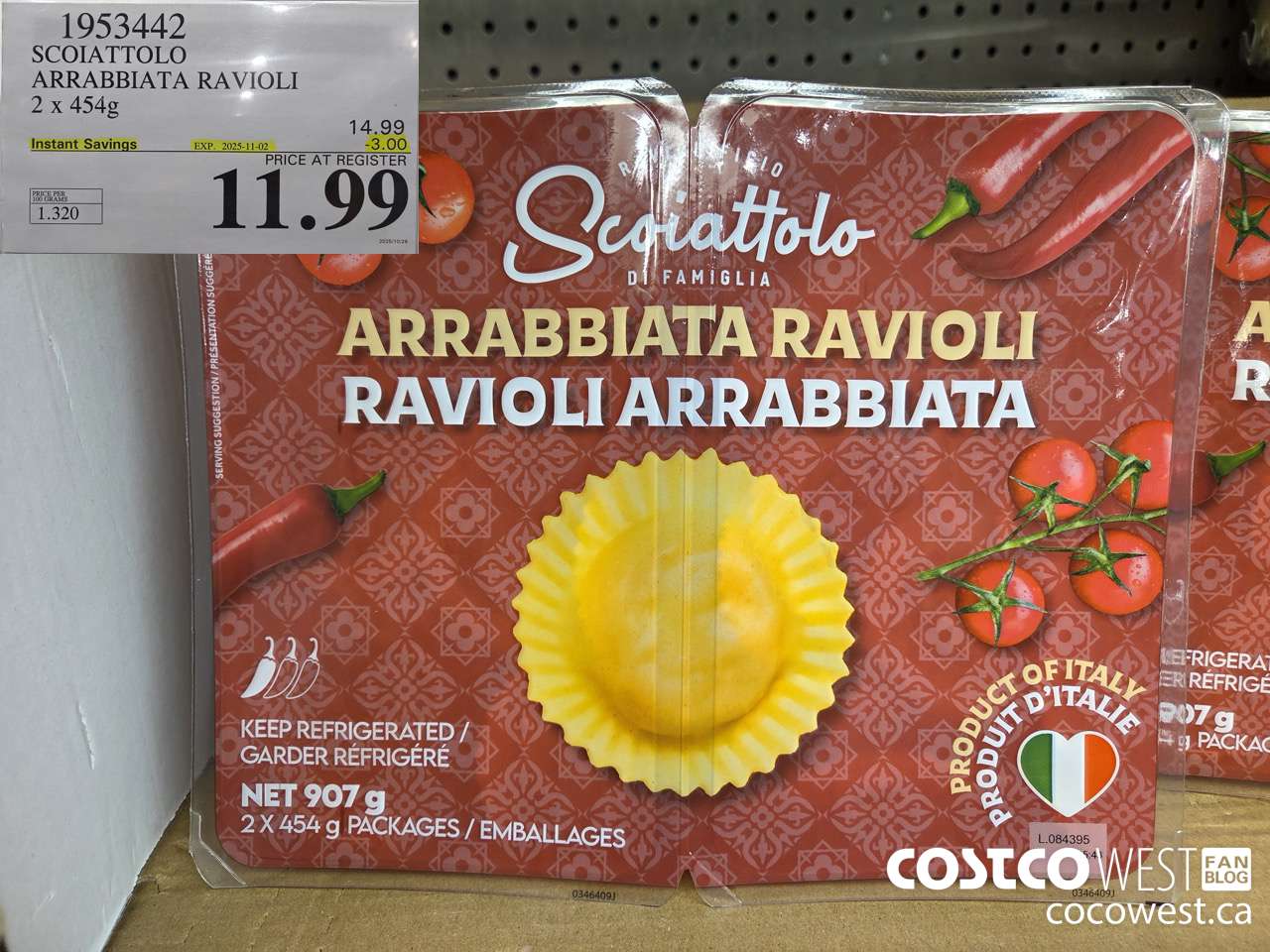 1953442 SCOIATTOLO ARRABBIATA RAVIOLI 2 X 454G ($3.00 INSTANT SAVINGS EXPIRES ON 2025-11-02) $11.99