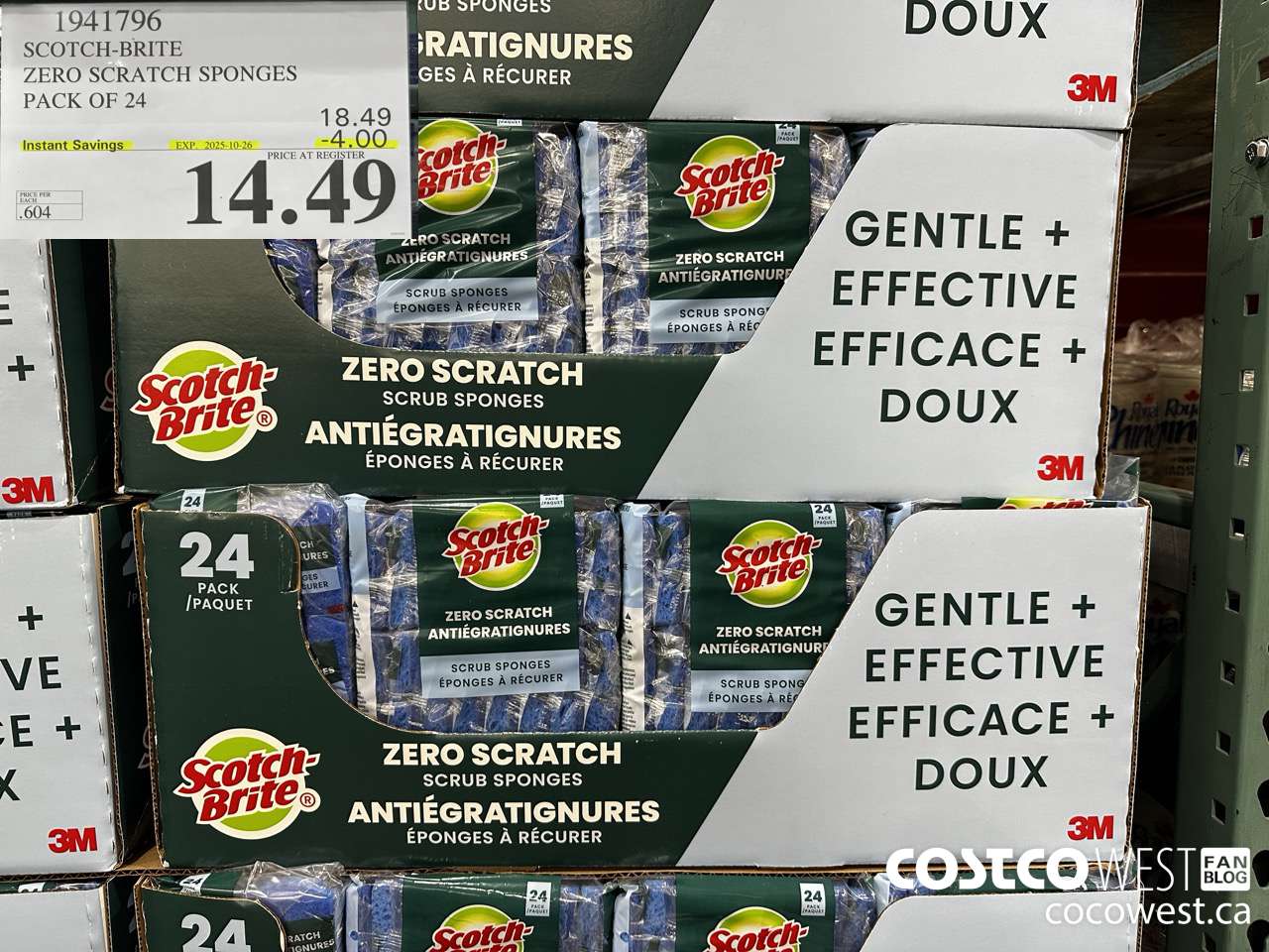 1941796 SCOTCH-BRITE ZERO SCRATCH SPONGES PACK OF 24 ($4.00 INSTANT SAVINGS EXPIRES ON 2025-10-26) $14.49