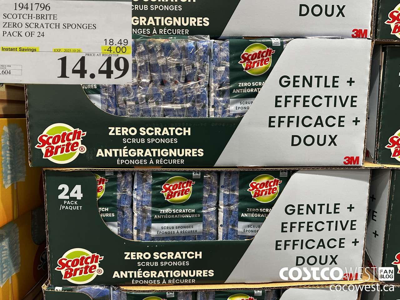 1941796 SCOTCH-BRITE ZERO SCRATCH SPONGES PACK OF 24 ($4.00 INSTANT SAVINGS EXPIRES ON 2025-10-26) $14.49