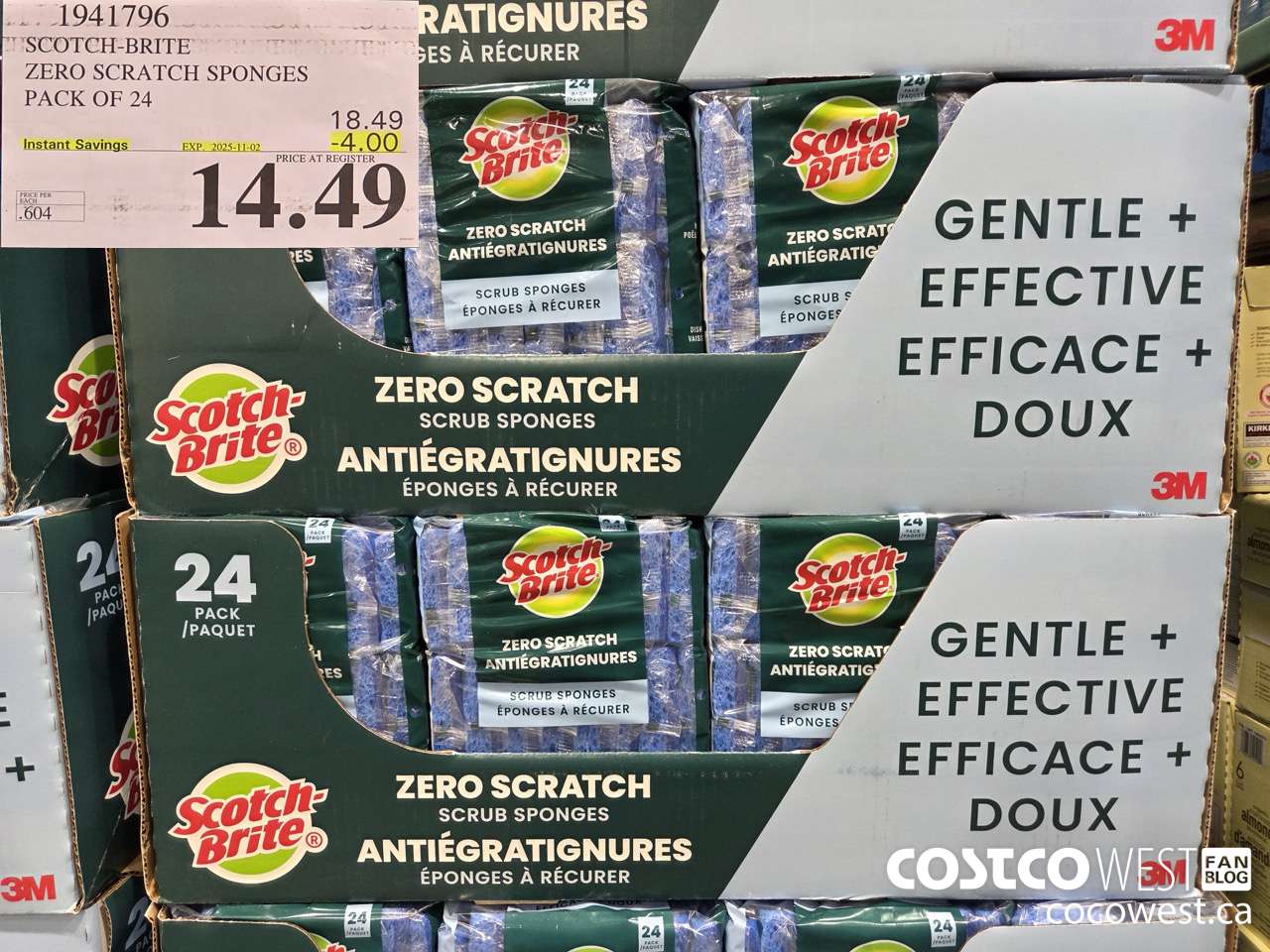 1941796 SCOTCH-BRITE ZERO SCRATCH SPONGES PACK OF 24 ($4.00 INSTANT SAVINGS EXPIRES ON 2025-11-02) $14.49