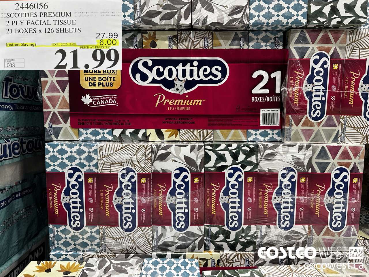 2446056 SCOTTIES PREMIUM 2 PLY FACIAL TISSUE 21 BOXES X 126 SHEETS ($6.00 INSTANT SAVINGS EXPIRES ON 2025-11-09) $21.99