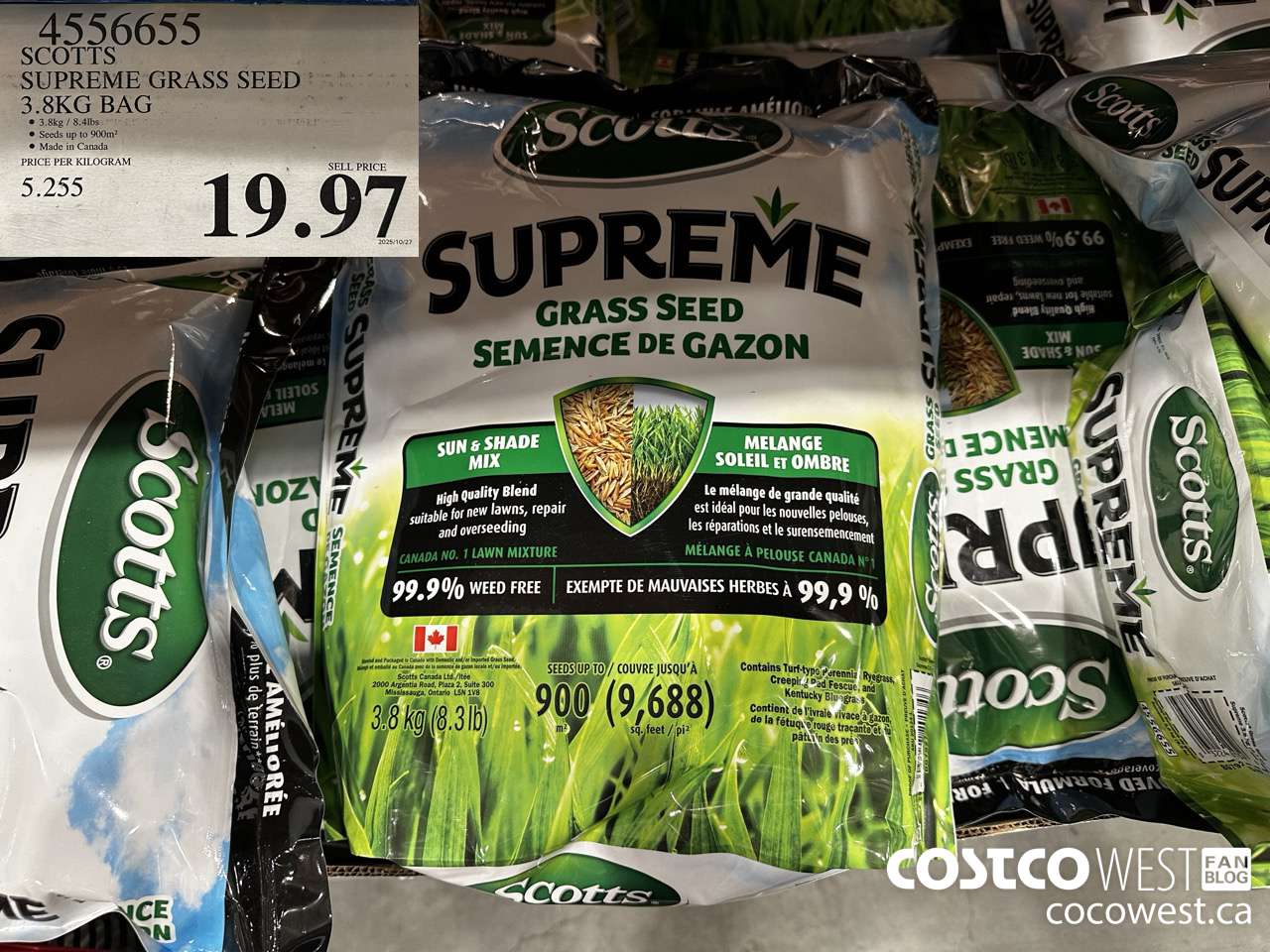 4556655 SCOTTS SUPREME GRASS SEED 3.8KG BAG $19.97