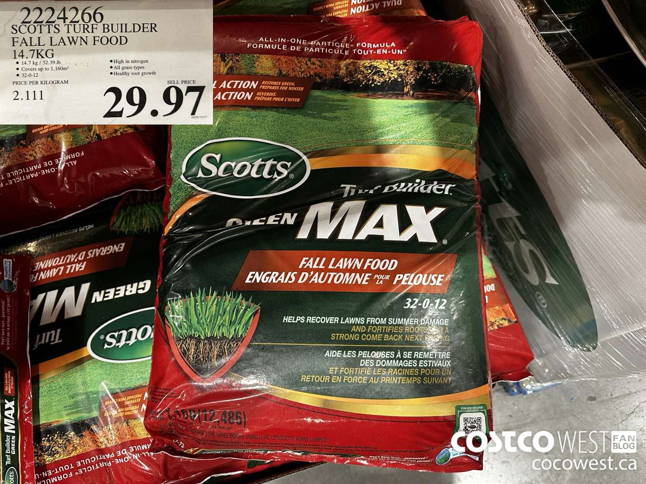 2224266 SCOTT TURF BUILDER FALL LAWN FOOD 14.7KG $29.97