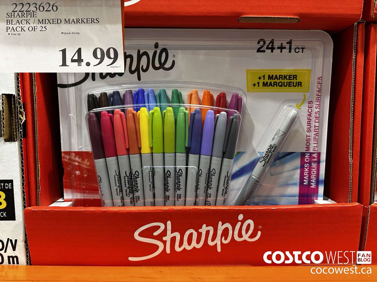 2223626 SHARPIE BLACK/MIXED MARKERS PACK OF 25 $14.99