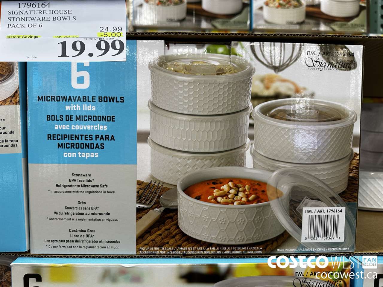 1796164 SIGNATURE HOUSE STONEWARE BOWLS PACK OF 6 ($5.00 INSTANT SAVINGS EXPIRES ON 2025-11-02) $19.99