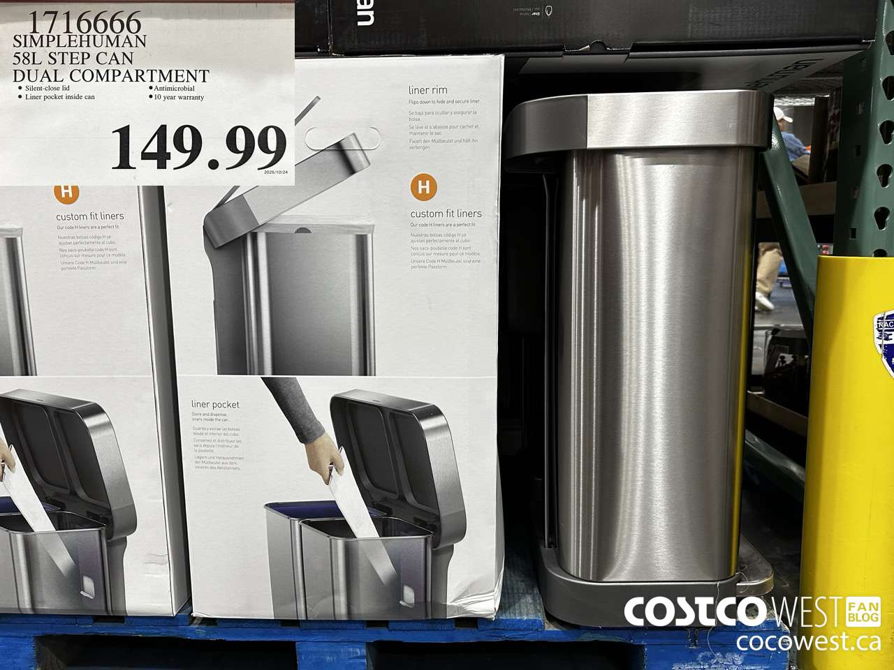 1716666 SIMPLEHUMAN 58L DUAL COMPARTMENT STEP CAN $149.99