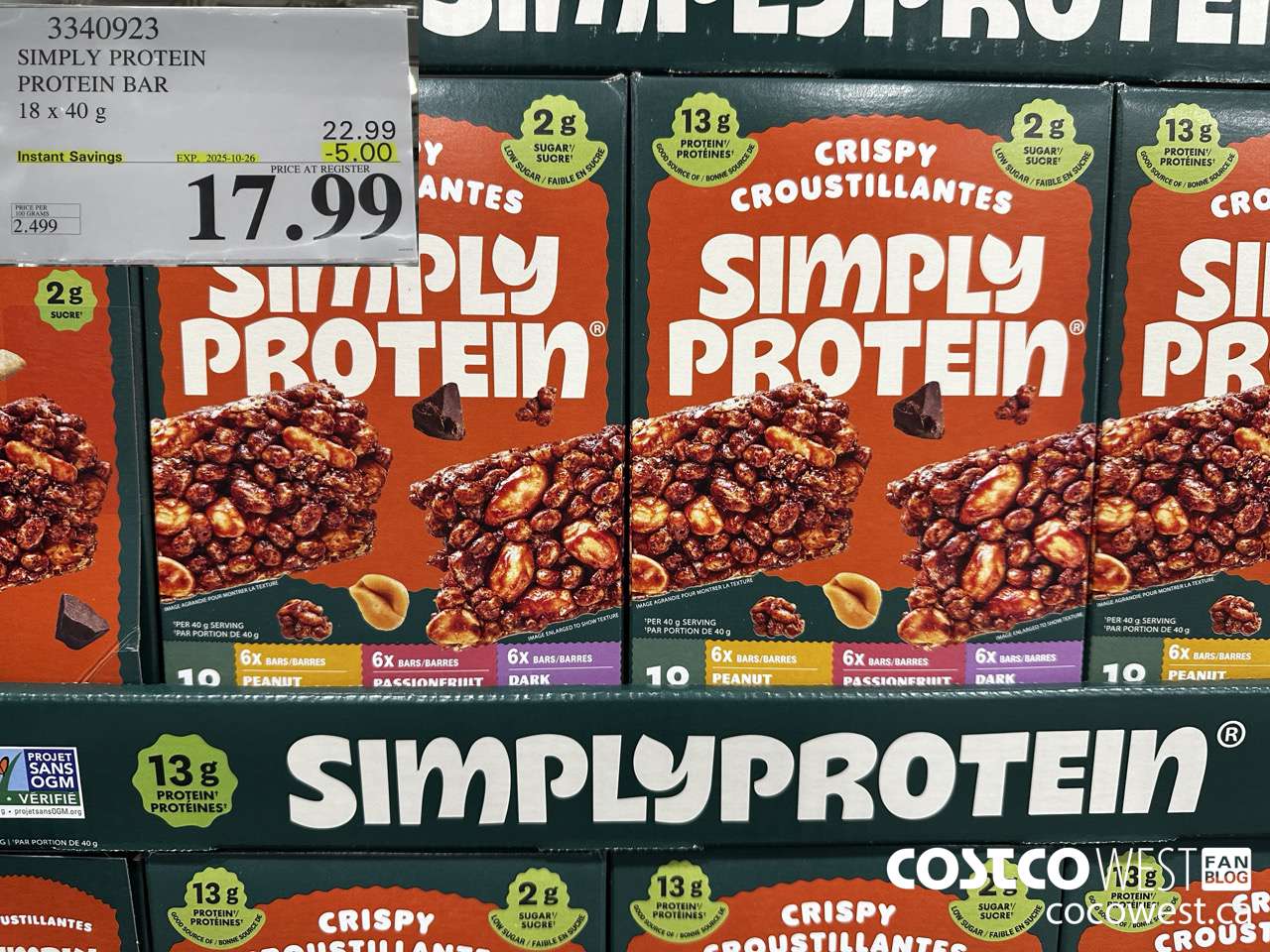 3340923 SIMPLY PROTEIN PROTEIN BARS 18 X 40G ($5.00 INSTANT SAVINGS EXPIRES ON 2025-10-26) $17.99