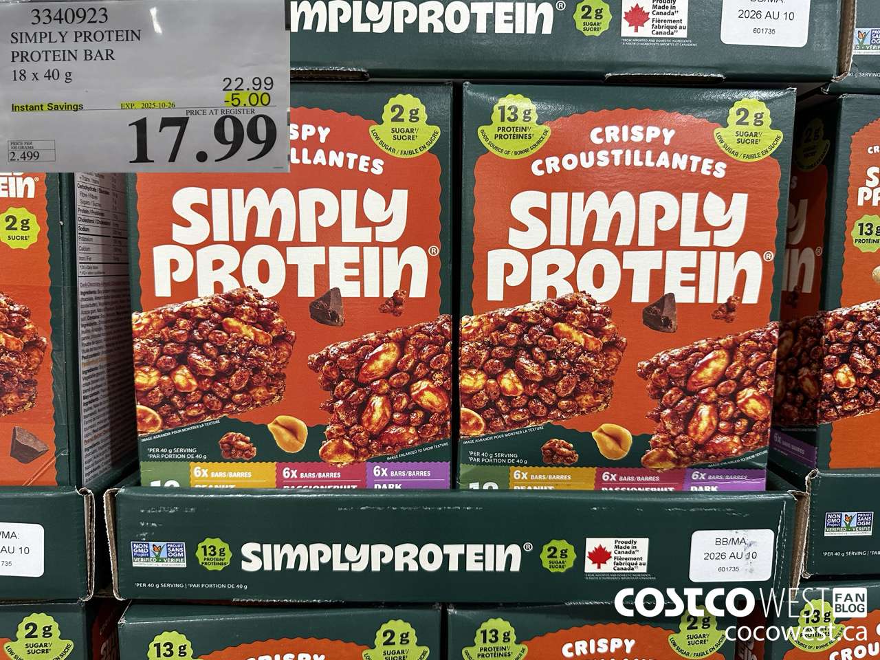 3340923 SIMPLY PROTEIN PROTEIN BARS 18 X 40G ($5.00 INSTANT SAVINGS EXPIRES ON 2025-10-26) $17.99
