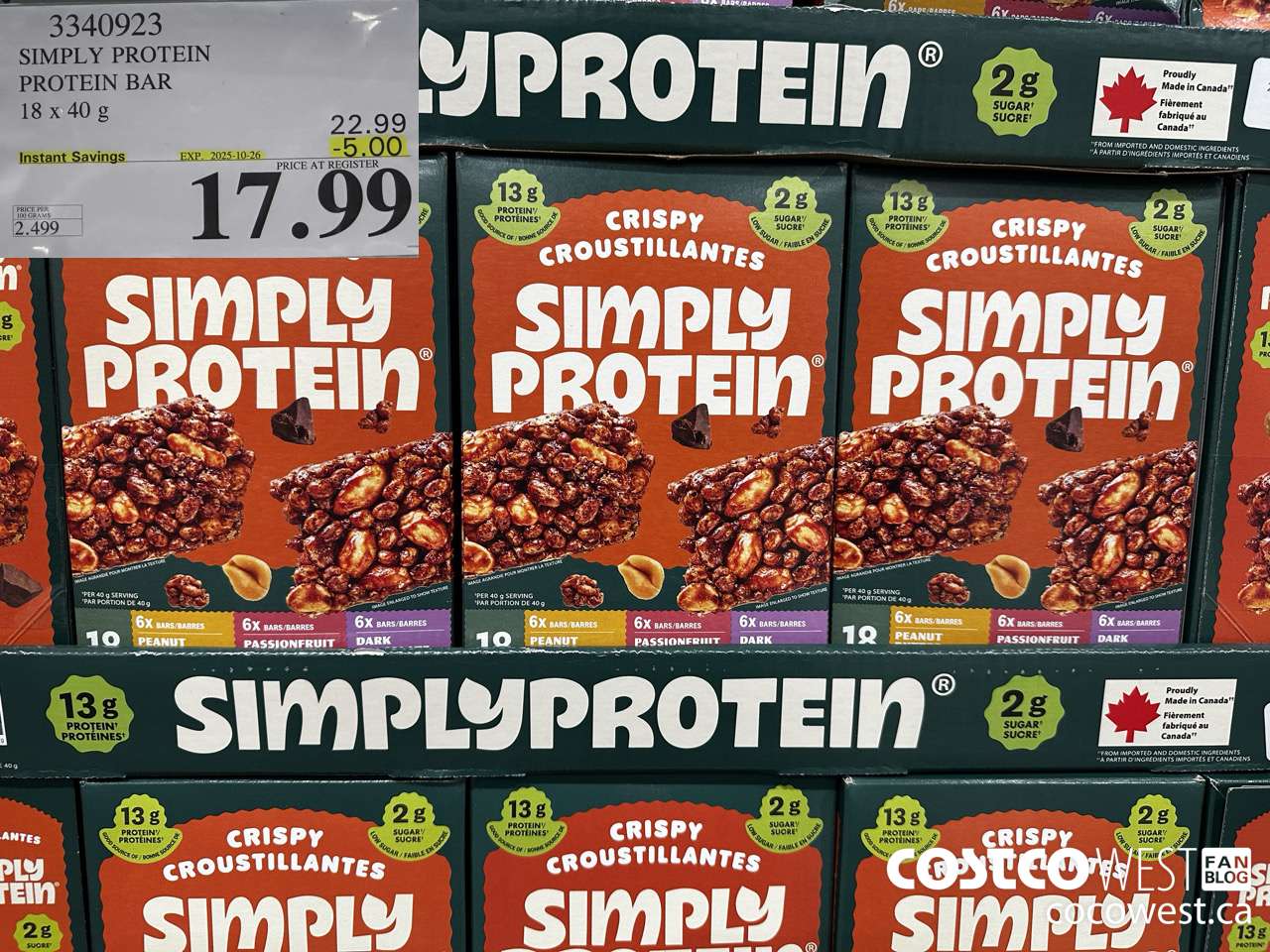 3340923 SIMPLY PROTEIN PROTEIN BARS 18 X 40G ($5.00 INSTANT SAVINGS EXPIRES ON 2025-10-26) $17.99