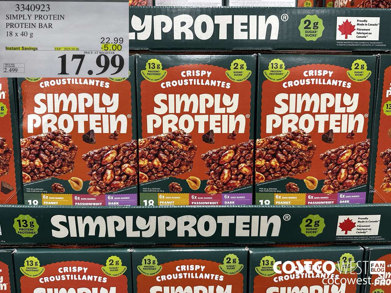 3340923 SIMPLY PROTEIN PROTEIN BARS 18 X 40G ($5.00 INSTANT SAVINGS EXPIRES ON 2025-10-26) $17.99