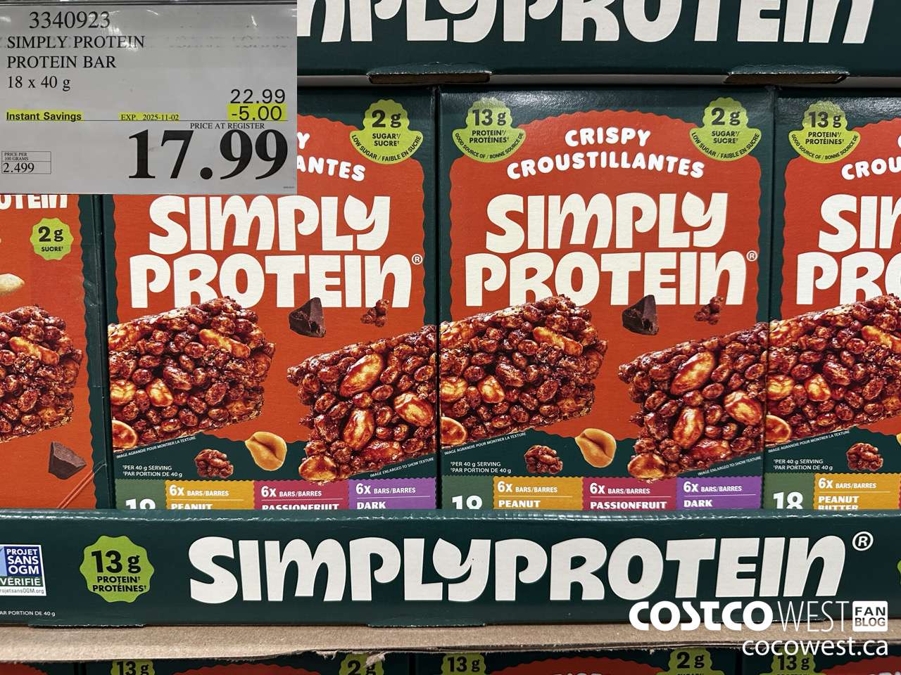 3340923 SIMPLY PROTEIN PROTEIN BARS 18 X 40G ($5.00 INSTANT SAVINGS EXPIRES ON 2025-11-02) $17.99
