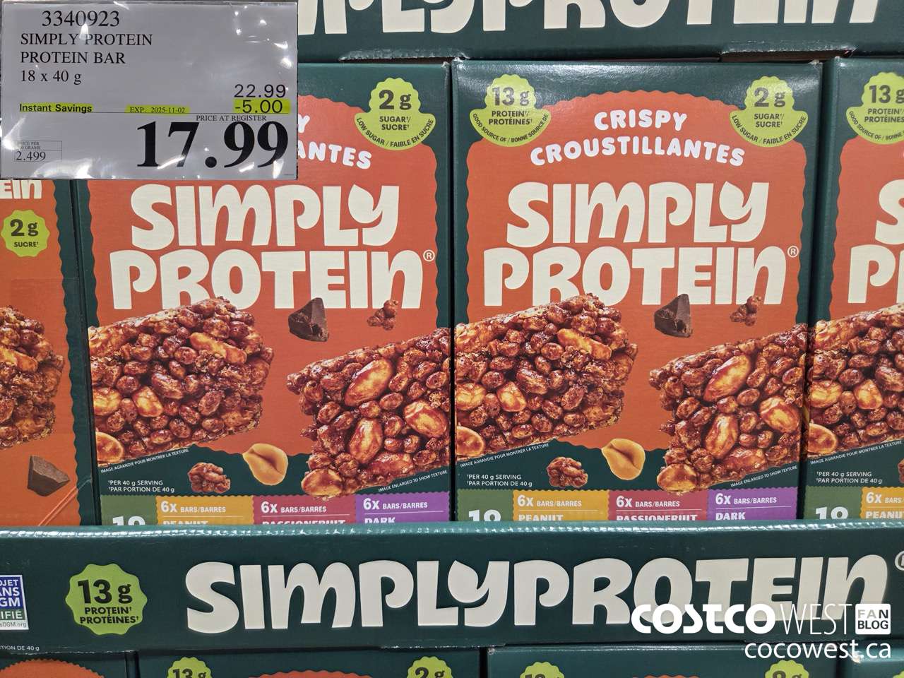 3340923 SIMPLY PROTEIN PROTEIN BARS 18 X 40G ($5.00 INSTANT SAVINGS EXPIRES ON 2025-11-02) $17.99