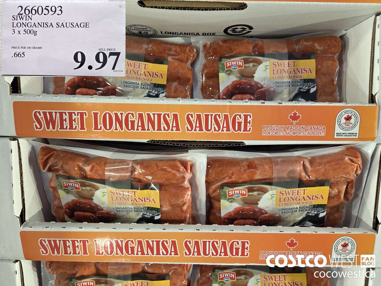 2660593 SIWIN LONGANISA SAUSAGE 3 x 500g $9.97