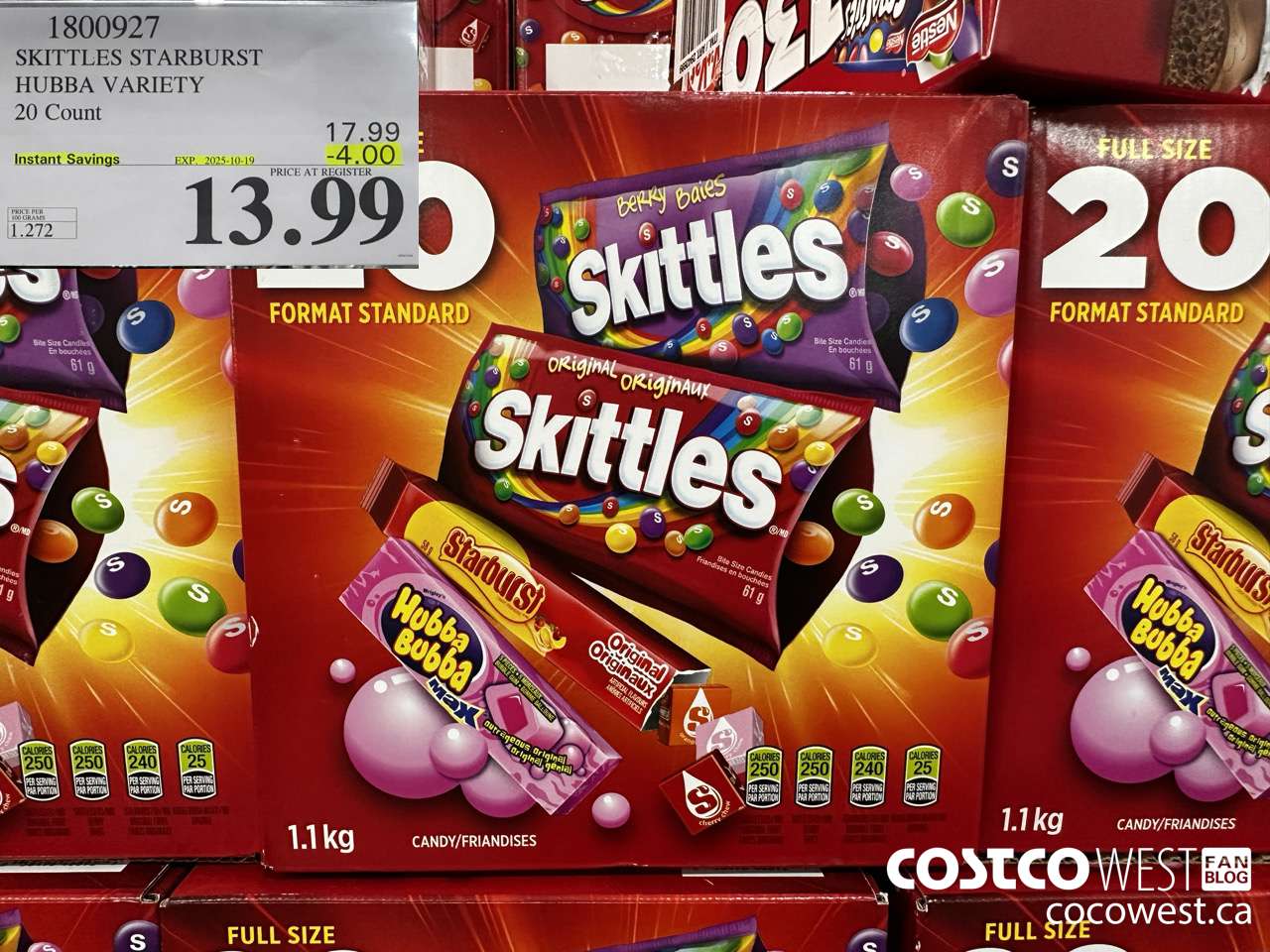 1800927 SKITTLES STARBURST HUBBA VARIETY 20 CT 1.1KG ($4.00 INSTANT SAVINGS EXPIRES ON 2025-10-19) $13.99