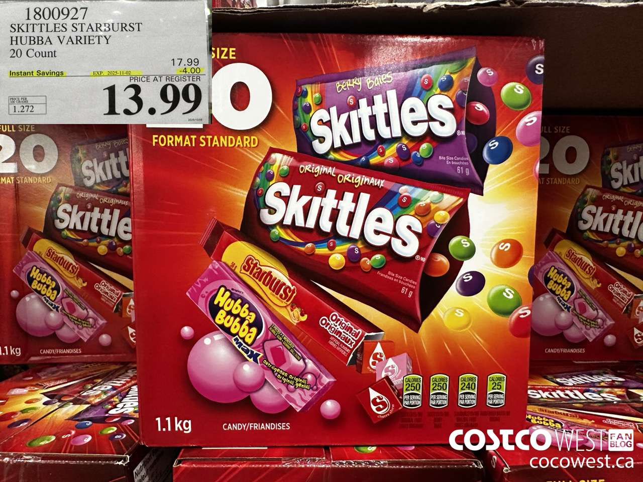 1800927 SKITTLES STARBURST HUBBA VARIETY 20 CT 1.1KG ($4.00 INSTANT SAVINGS EXPIRES ON 2025-11-02) $13.99