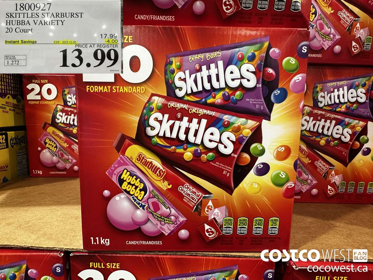 1800927 SKITTLES STARBURST HUBBA VARIETY 20 CT 1.1KG ($4.00 INSTANT SAVINGS EXPIRES ON 2025-11-02) $13.99