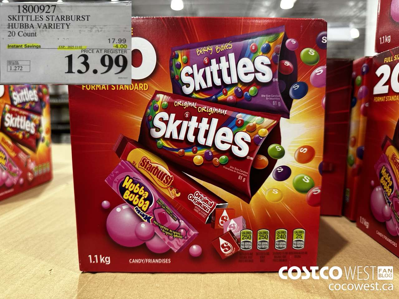 1800927 SKITTLES STARBURST HUBBA VARIETY 20 CT 1.1KG ($4.00 INSTANT SAVINGS EXPIRES ON 2025-11-02) $13.99