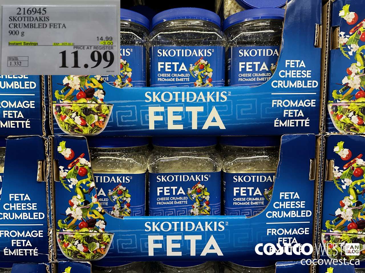 216945 SKOTIDAKIS CRUMBLED FETA 900 g ($3.00 INSTANT SAVINGS EXPIRES ON 2025-10-12) $11.99