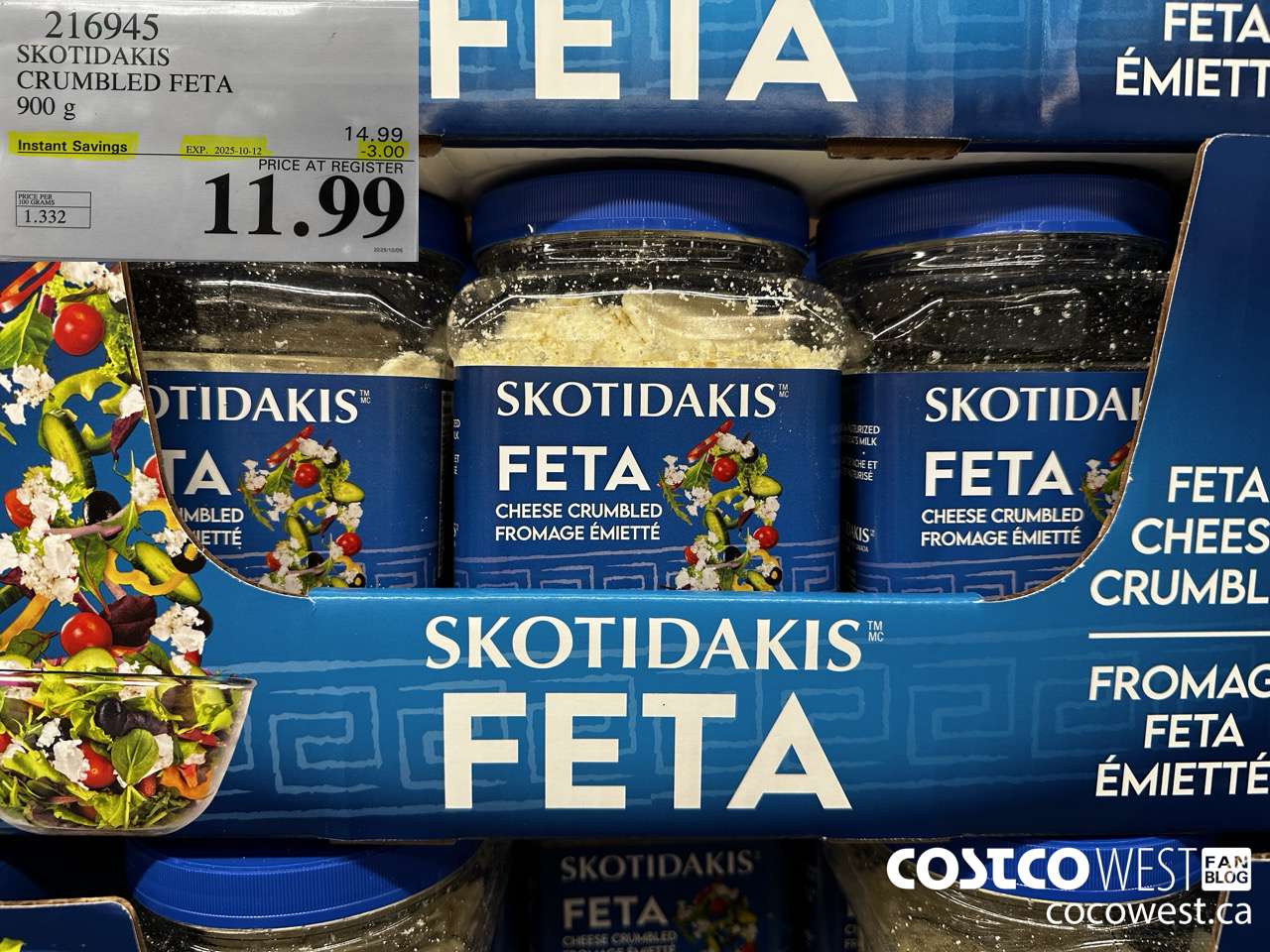 216945 SKOTIDAKIS CRUMBLED FETA 900 g ($3.00 INSTANT SAVINGS EXPIRES ON 2025-10-12) $11.99