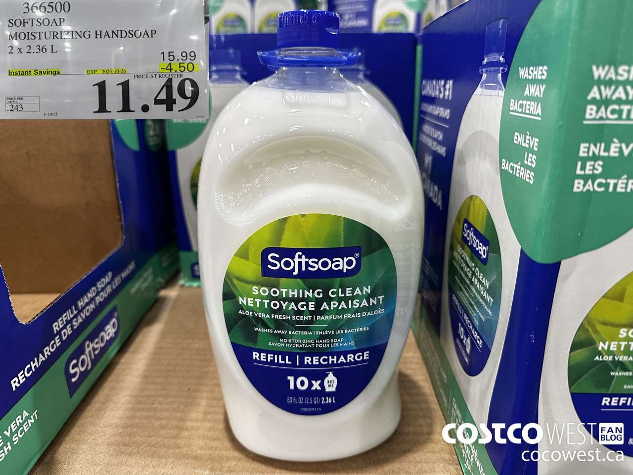 366500 SOFTSOAP HANDSOAP WITH ALOE 2 X 2.36L ($4.50 INSTANT SAVINGS EXPIRES ON 2025-10-26) $11.49