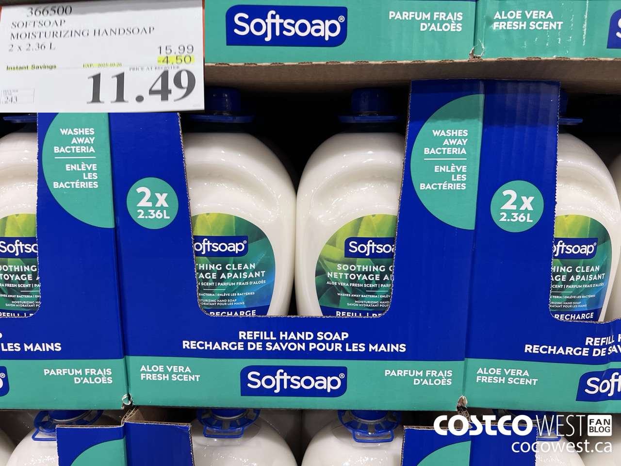 366500 SOFTSOAP HANDSOAP WITH ALOE 2 X 2.36L ($4.50 INSTANT SAVINGS EXPIRES ON 2025-10-26) $11.49