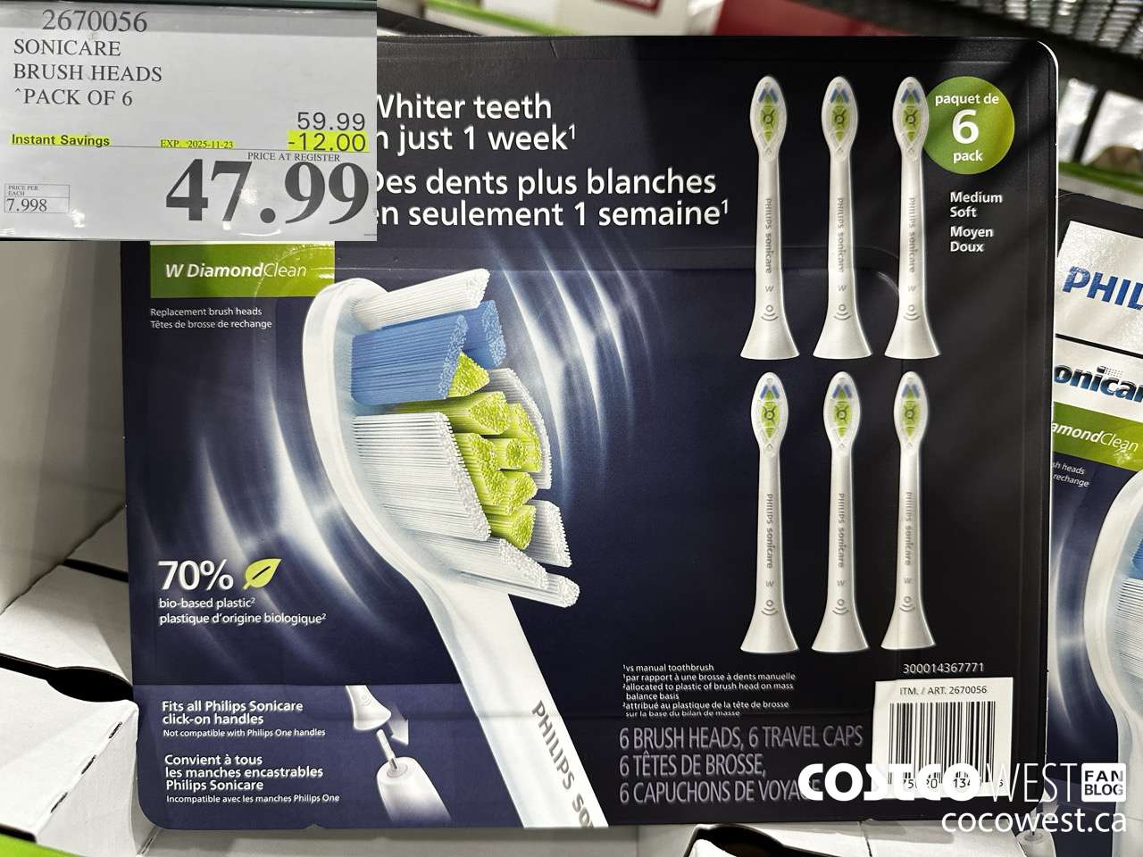 2670056 SONICARE BRUSH HEADS PACK OF 6 ($12.00 INSTANT SAVINGS EXPIRES ON 2025-11-23) $47.99