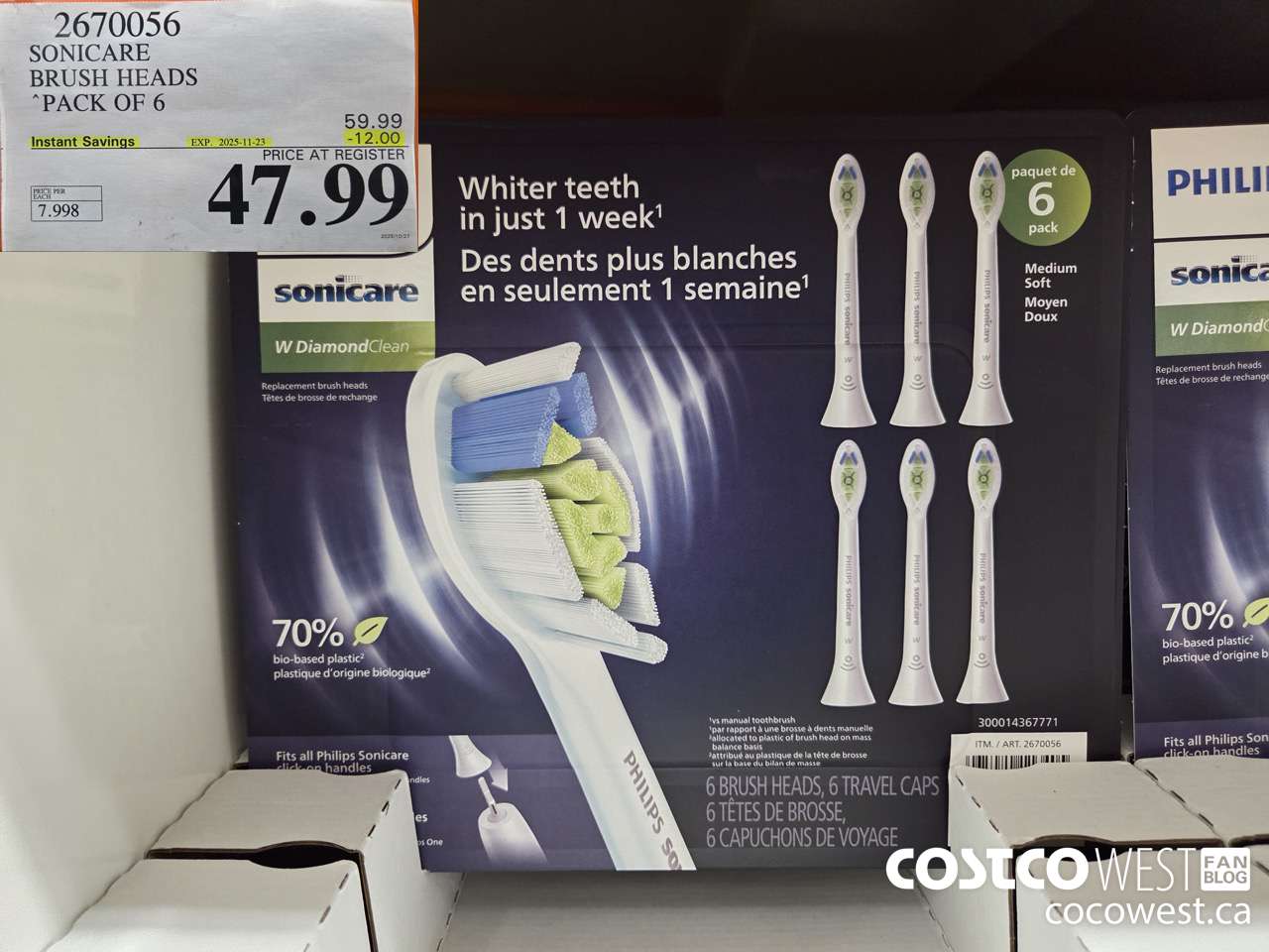 2670056 SONICARE BRUSH HEADS PACK OF 6 ($12.00 INSTANT SAVINGS EXPIRES ON 2025-11-23) $47.99