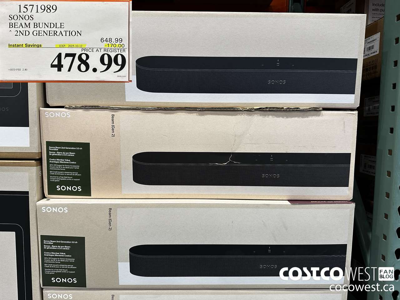 1571989 SONOS BEAM (GEN 2) BUNDLE ($170.00 INSTANT SAVINGS EXPIRES ON 2025-10-12) $478.99