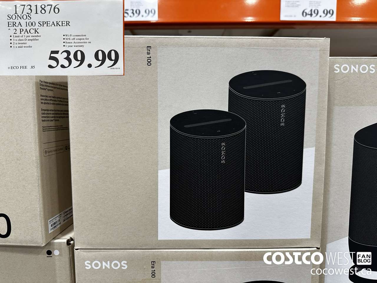 1731876 SONOS ERA 100 SPEAKER 2 PACK $539.99