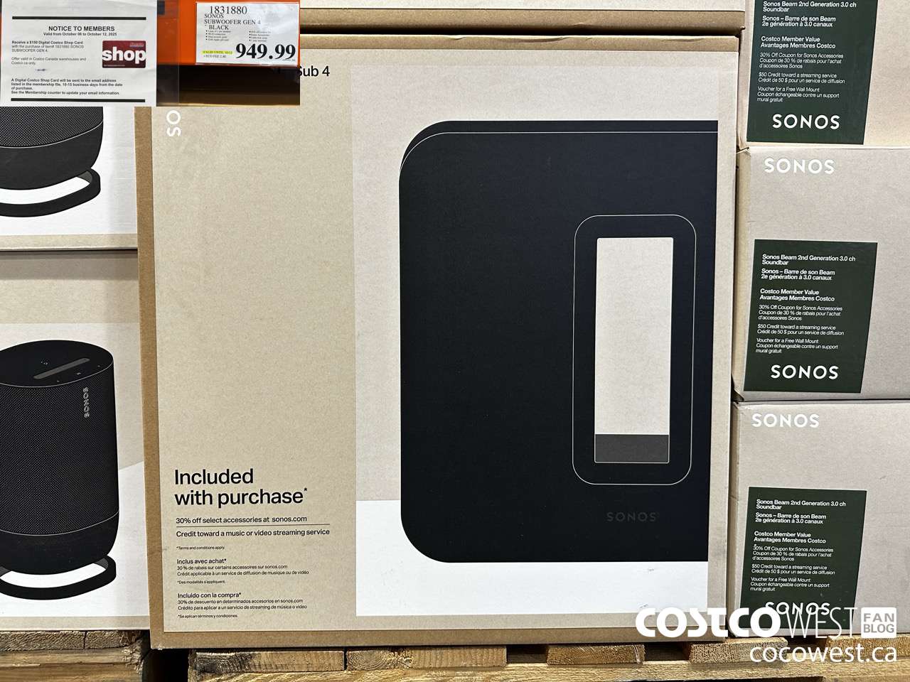 1831880 SONOS SUBWOOFER GEN 4 BLACK (EXPIRES ON 2025-10-12) $949.99