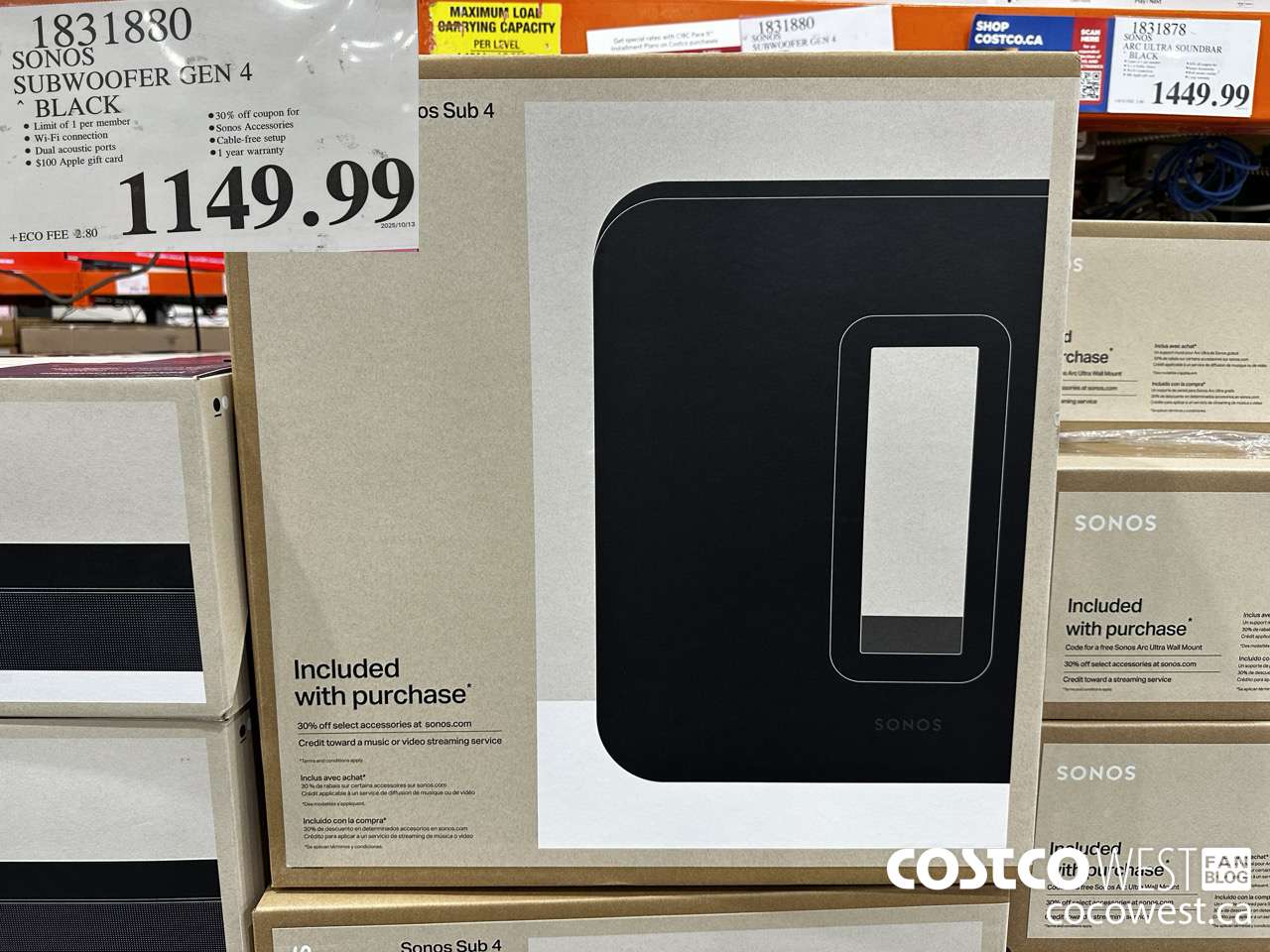 1831880 SONOS SUBWOOFER GEN 4 BLACK $1149.99