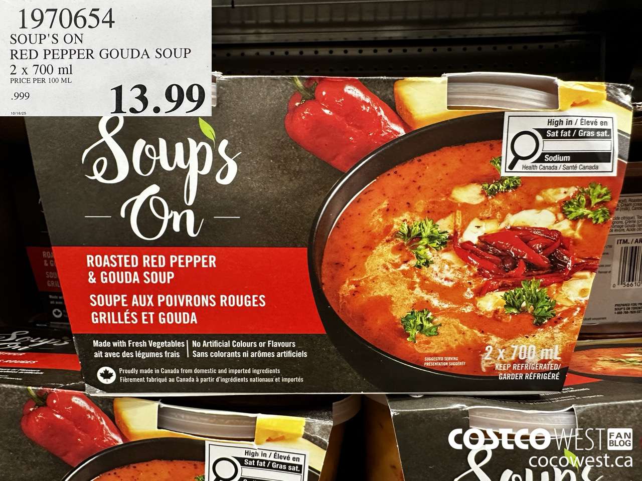 1970654 SOUP'S ON RED PEPPER GOUDA SOUP 2 X 700ML $13.99