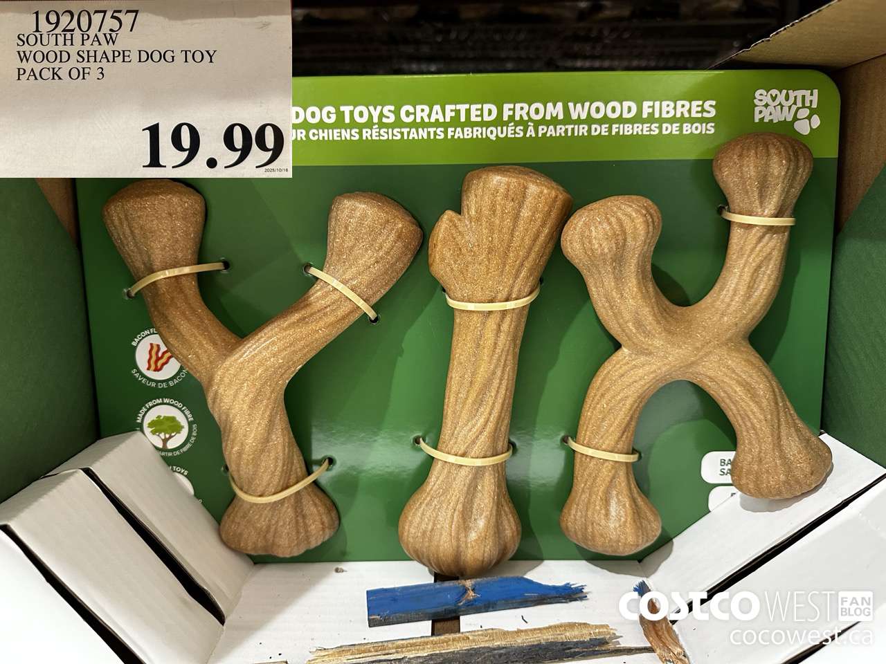1920757 SOUTH PAW WOOD SHAPED DOG TOY PACK OF 3 $19.99