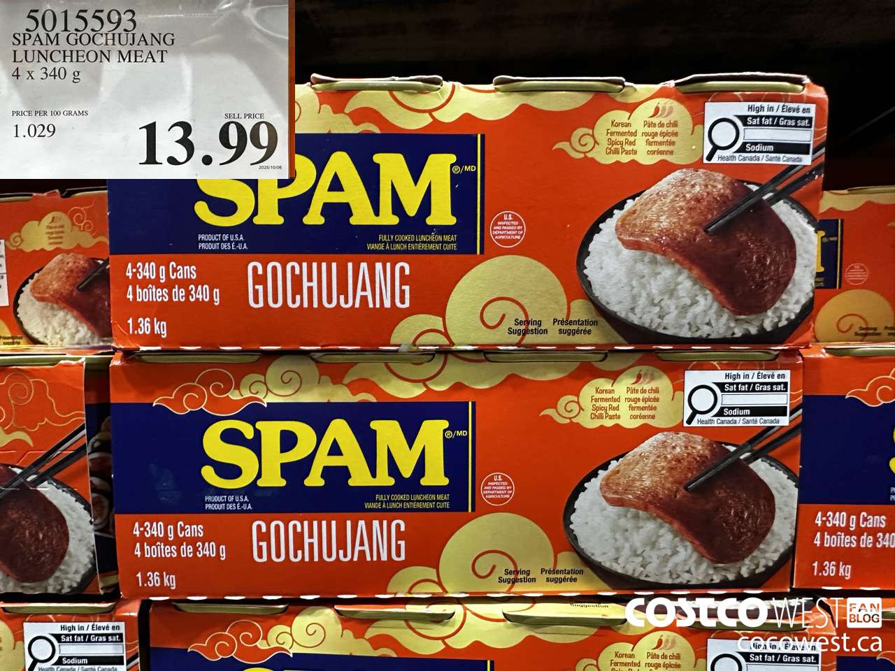 5015593 SPAM GOCHUJANG LUNCHEON MEAT 4 X 340G $13.99