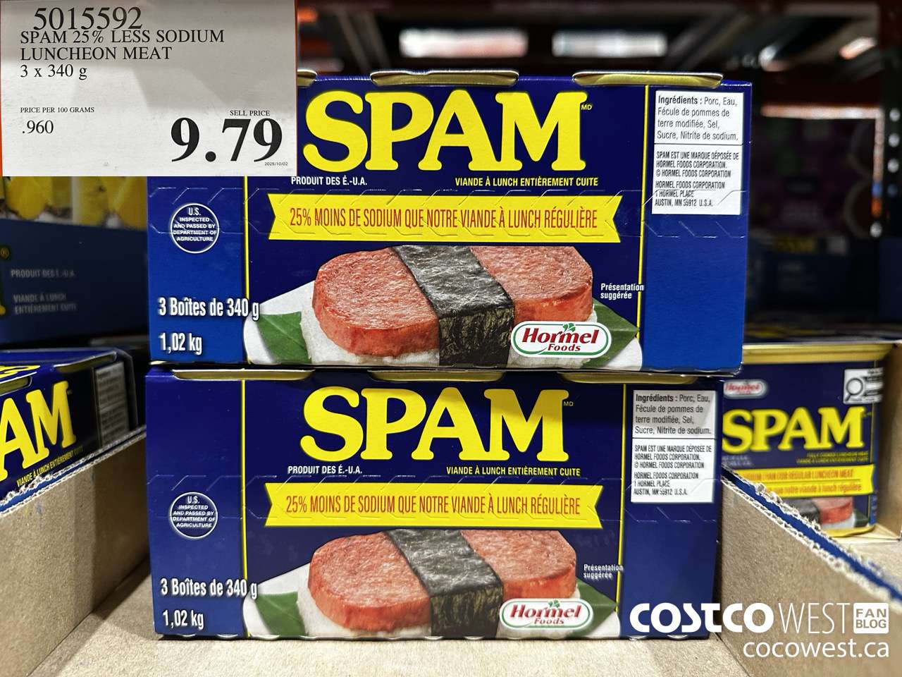 5015592 SPAM LESS SODIUM LUNCHEON MEAT 3 X 340G $9.79