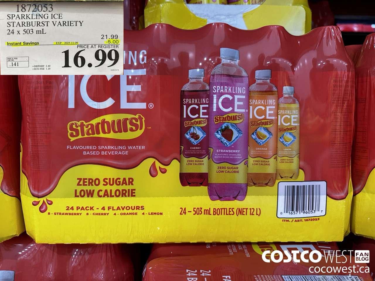 1872053 SPARKLING ICE STARBURST VARIETY 24 X 503ML ($5.00 INSTANT SAVINGS EXPIRES ON 2025-11-09) $16.99