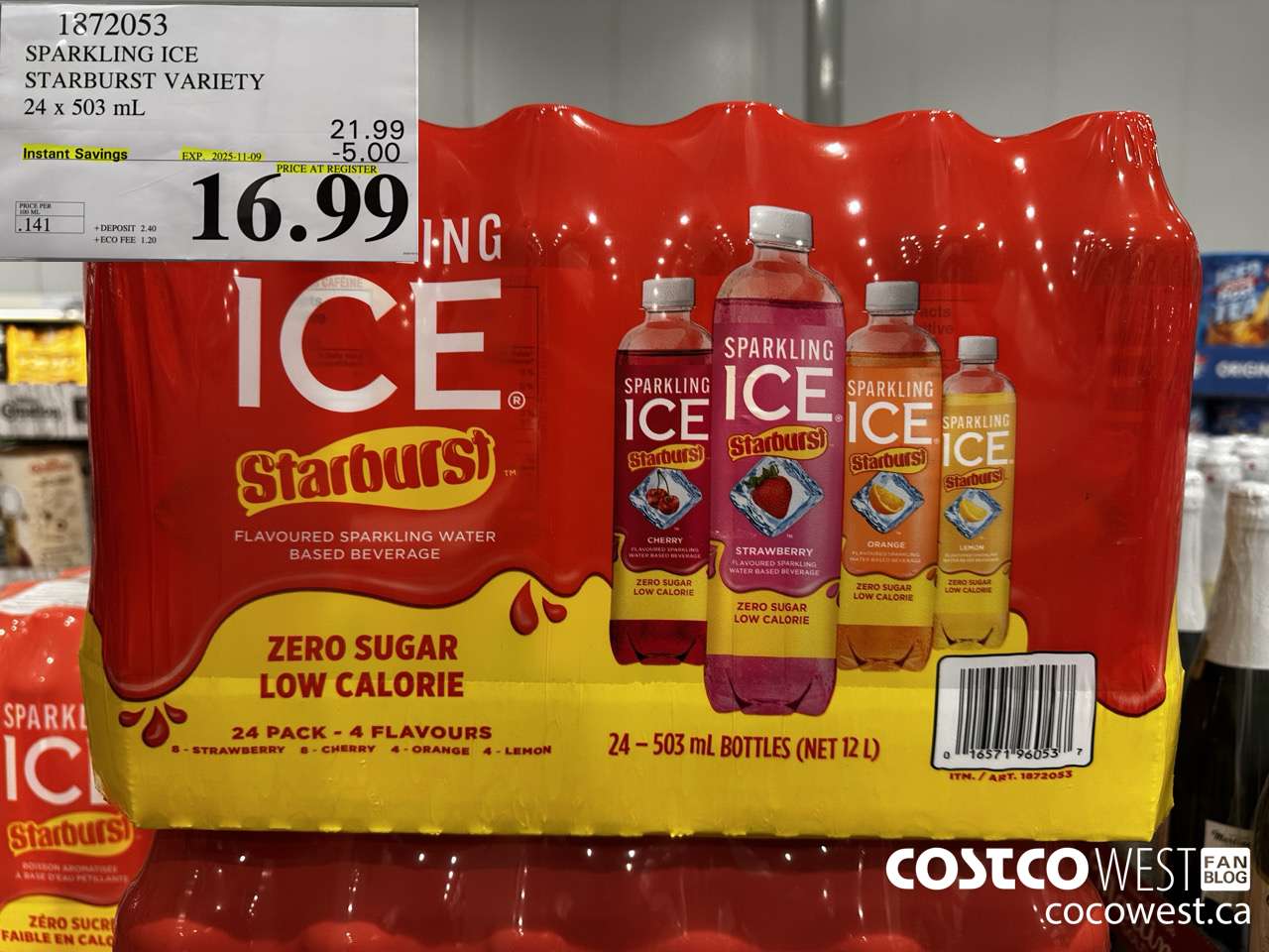 1872053 SPARKLING ICE STARBURST VARIETY 24 X 503ML ($5.00 INSTANT SAVINGS EXPIRES ON 2025-11-09) $16.99