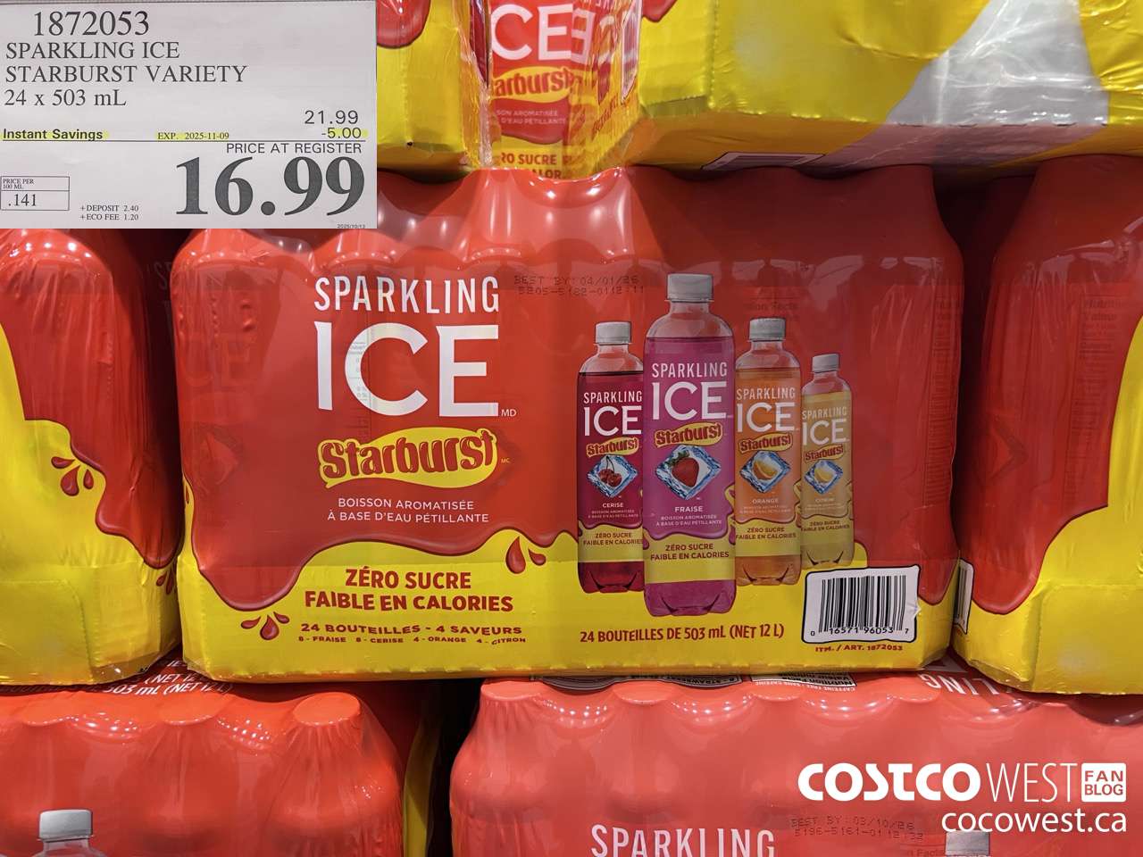 1872053 SPARKLING ICE STARBURST VARIETY 24 X 503ML ($5.00 INSTANT SAVINGS EXPIRES ON 2025-11-09) $16.99