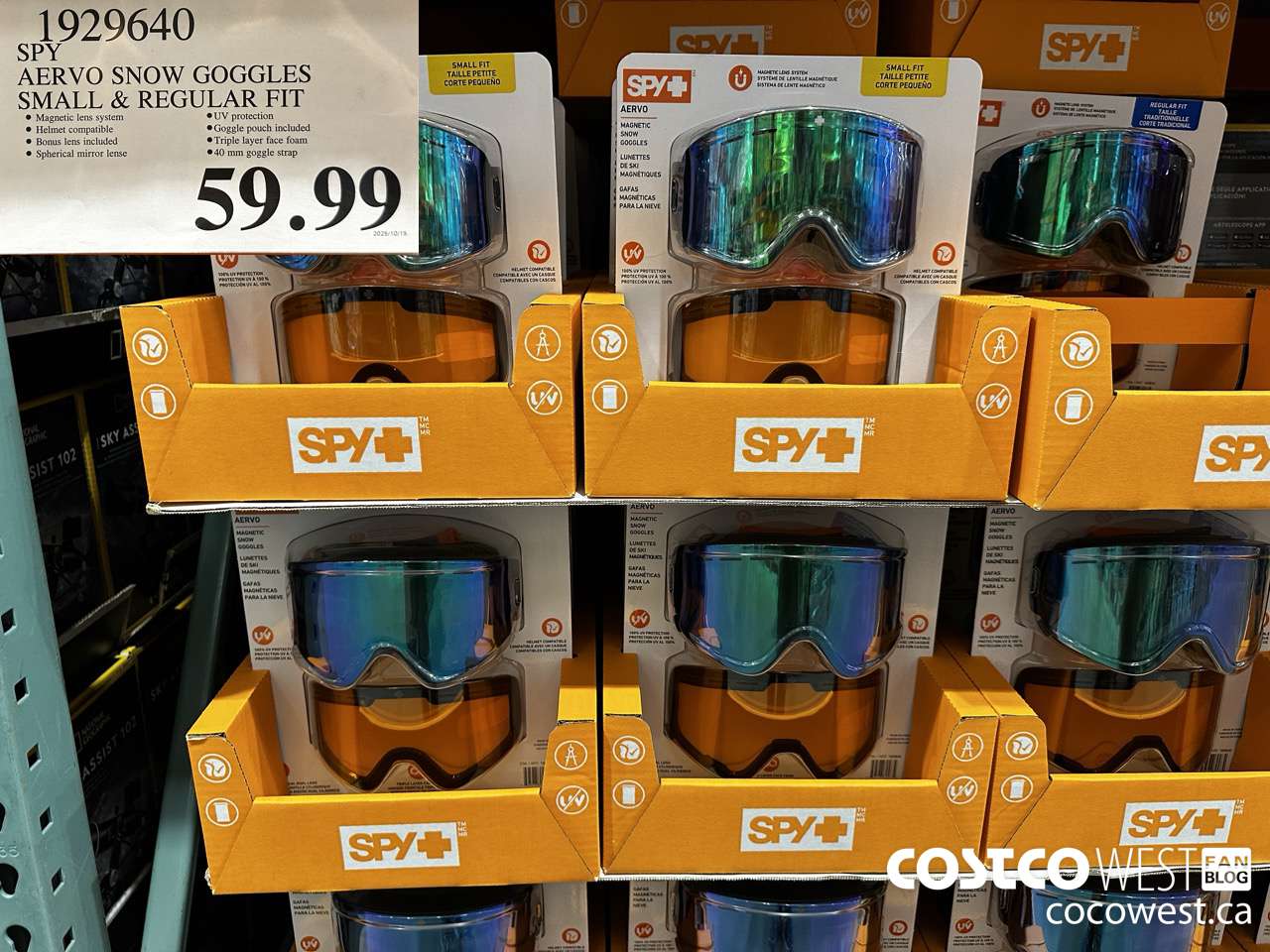 1929640 SPY AERVO SNOW GOGGLES SMALL & REGULAR FIT $59.99