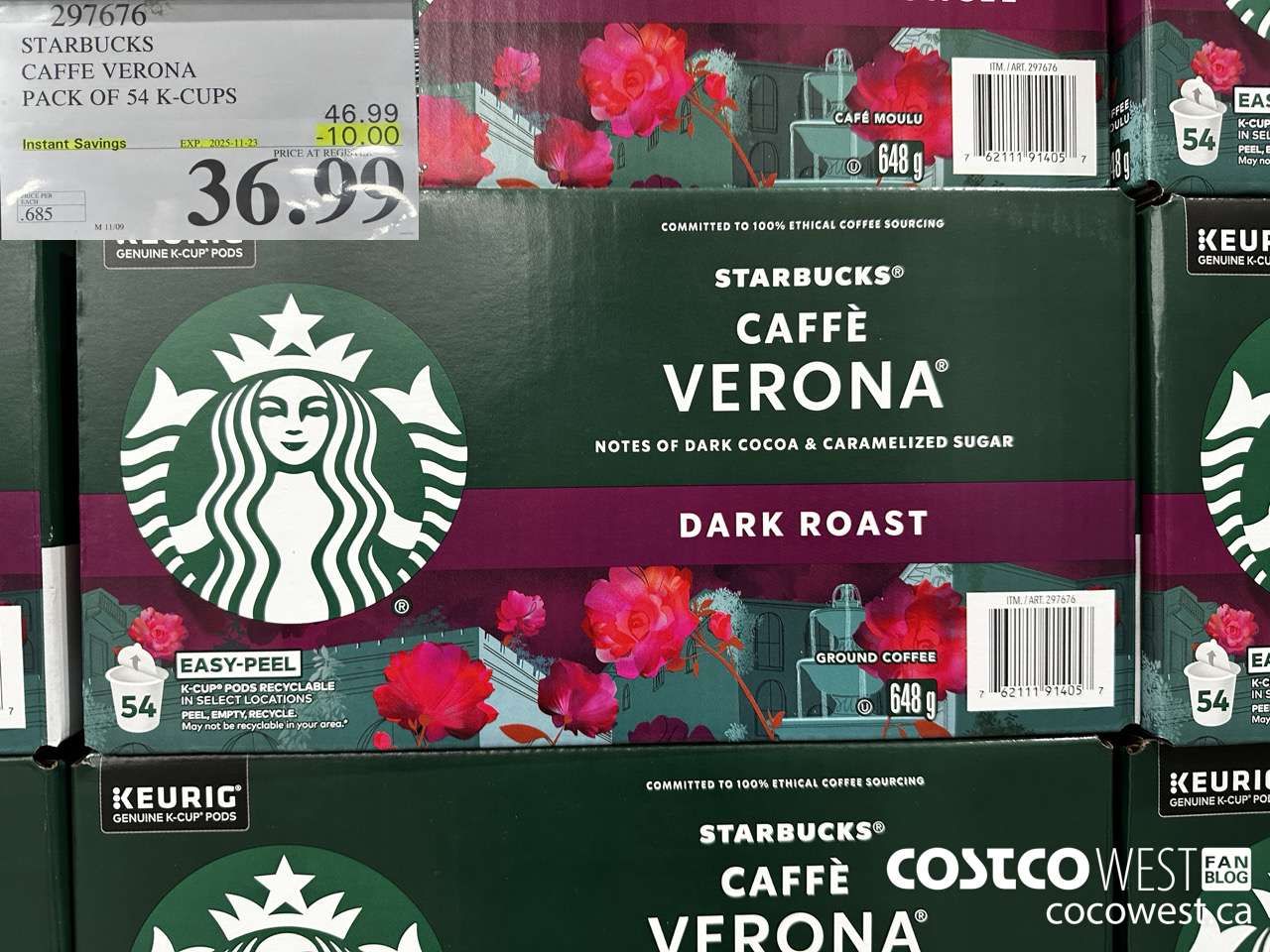 297676 STARBUCKS CAFFE VERONA K-CUPS 54 COUNT ($10.00 INSTANT SAVINGS EXPIRES ON 2025-11-23) $36.99