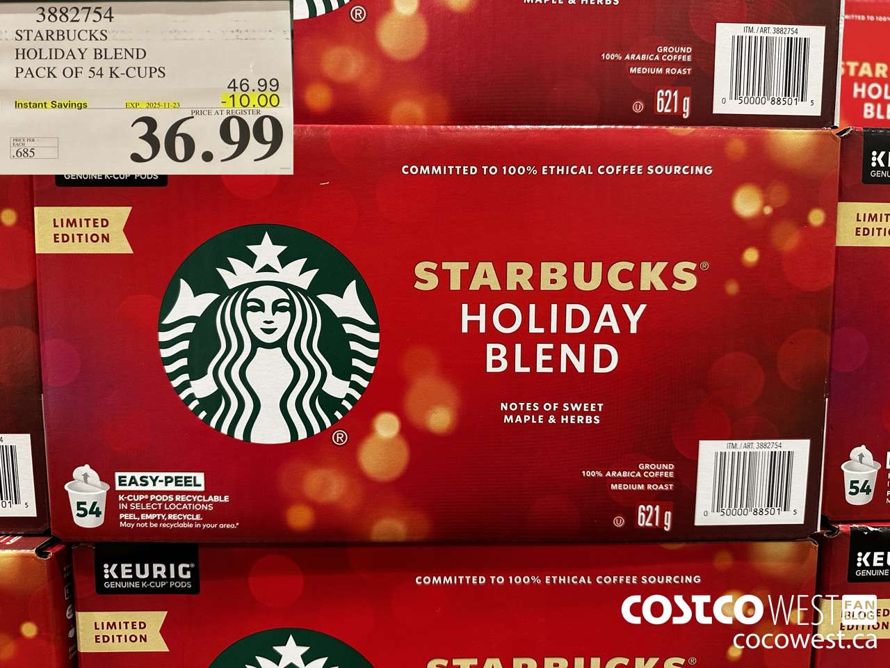 3882754 STARBUCKS HOLIDAY BLEND 54 K-CUPS ($10.00 INSTANT SAVINGS EXPIRES ON 2025-11-23) $36.99