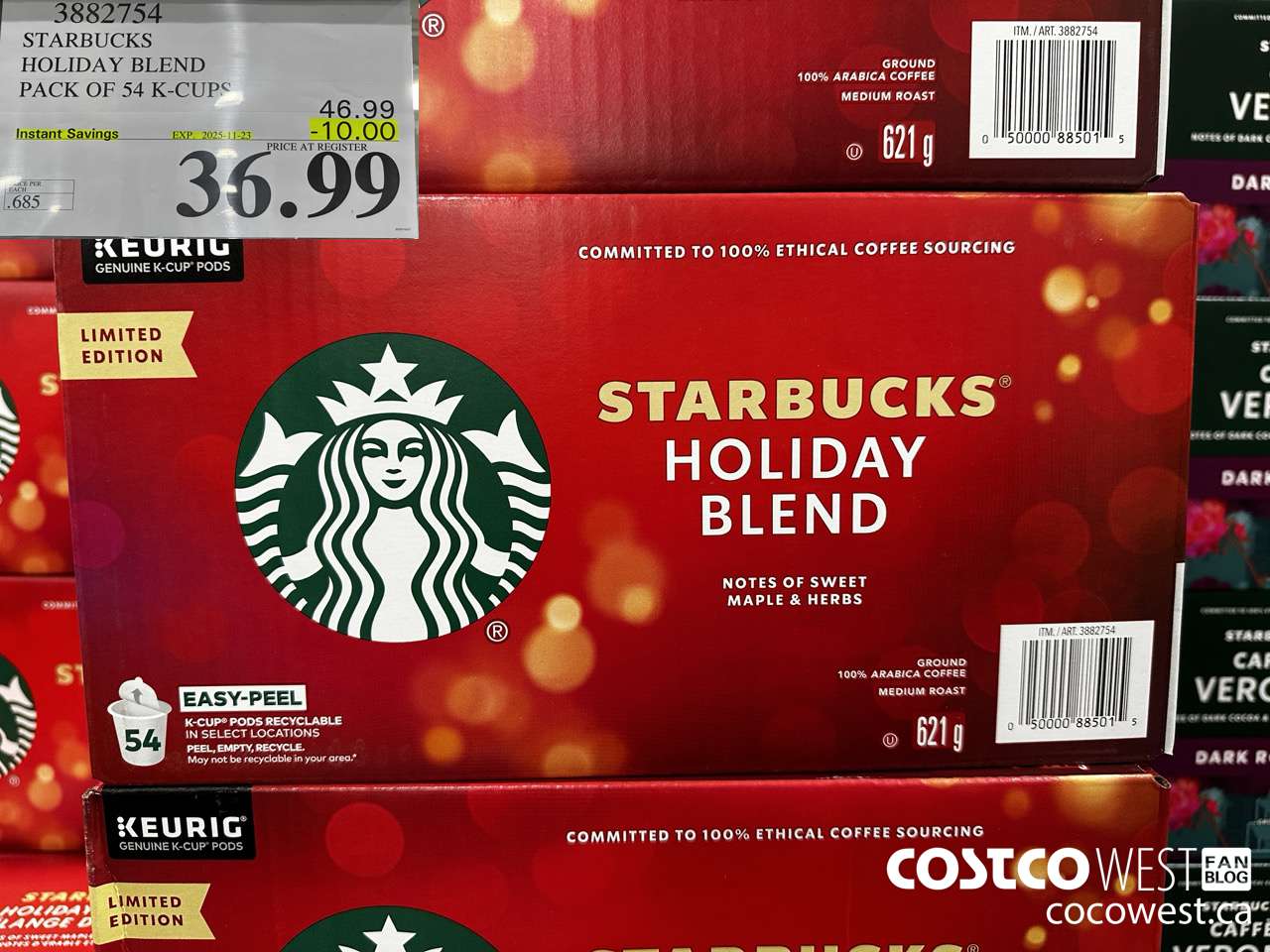 3882754 STARBUCKS HOLIDAY BLEND 54 K-CUPS ($10.00 INSTANT SAVINGS EXPIRES ON 2025-11-23) $36.99